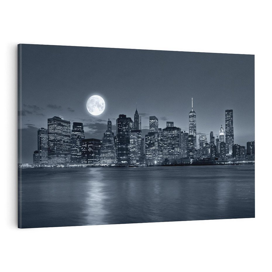 Obraz na płótnie 120x80 - Księżyc nad miastem nocą - księżyc, miasto
