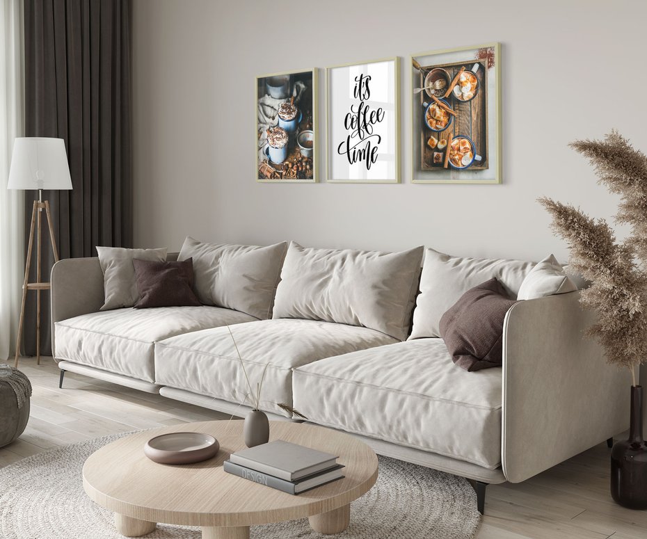 Zestaw obrazy w ramie 40x50 galeria - Kawa, napis, pozytywny, cytat - rama drewno