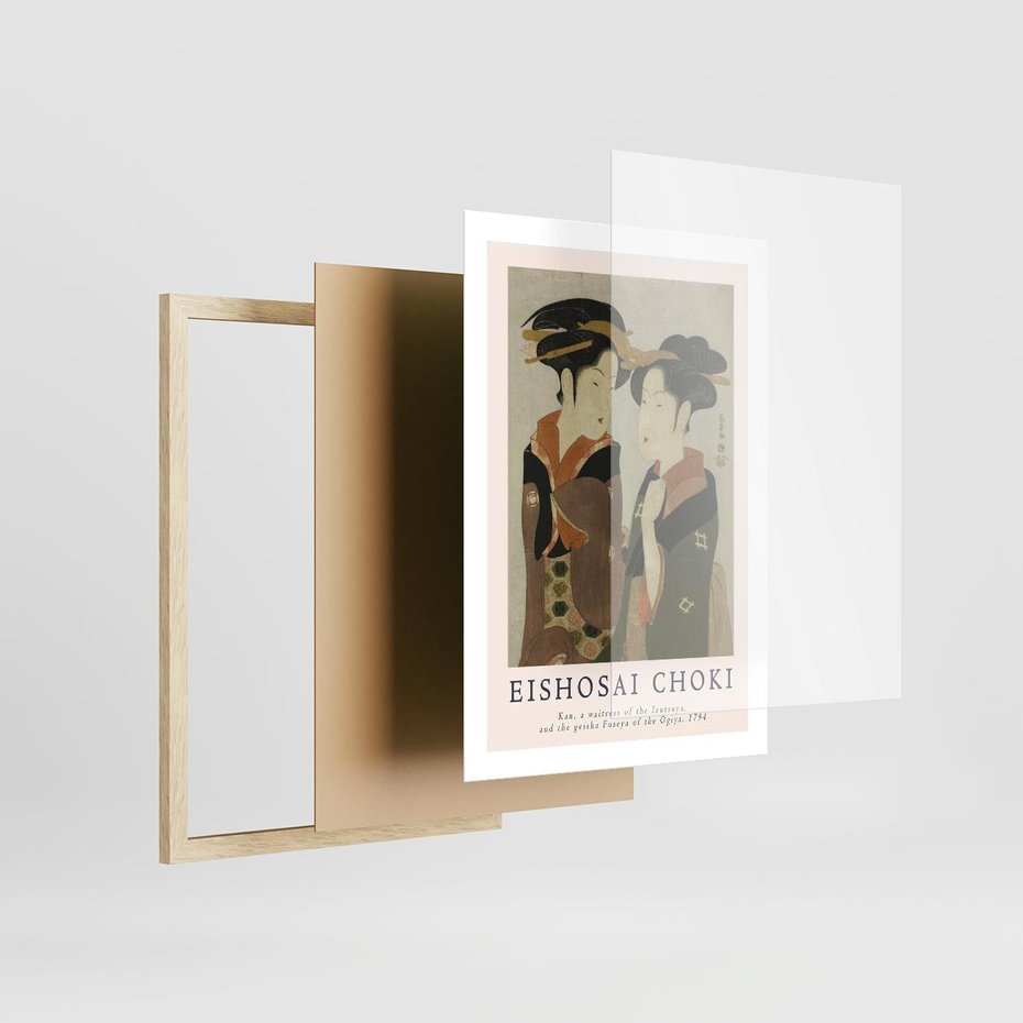 Plakat w ramie 50x70 - Reprodukcja Japońskiej Grafiki - eishosai choki, reprodukcja grafiki - rama drewno