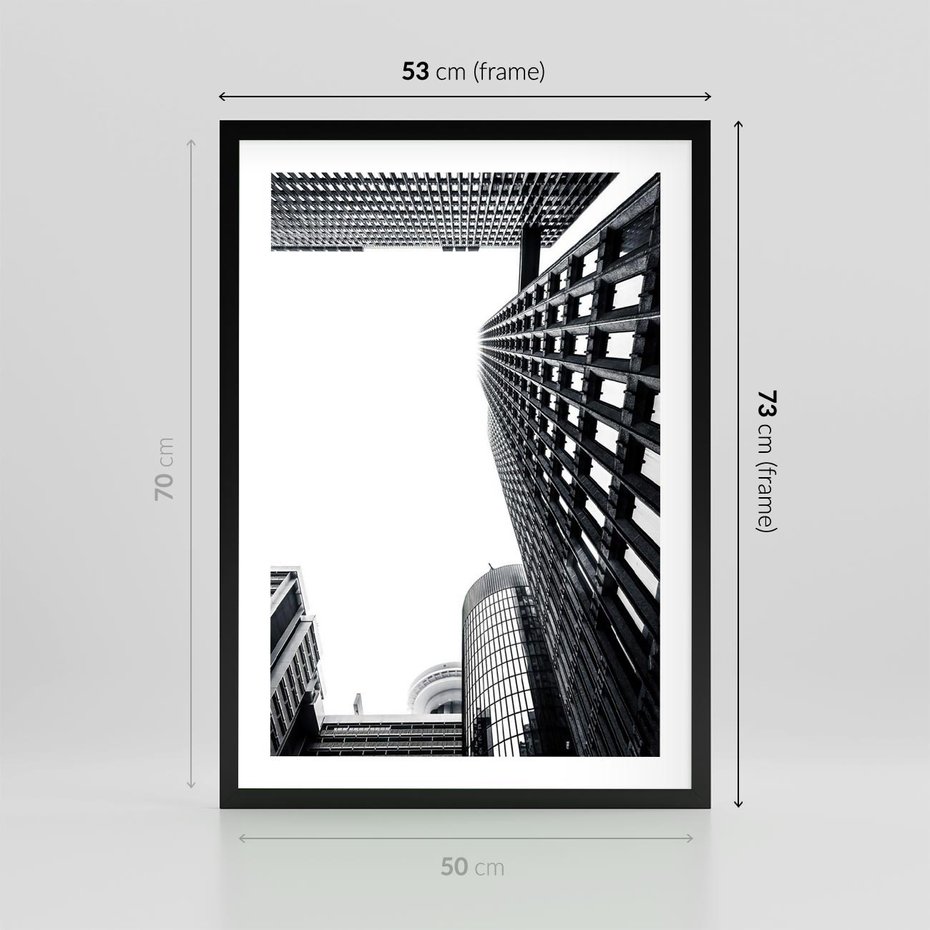 Plakat w ramie 50x70 - Monochromatyczna Sceneria Wieżowców - architektura, wieżowce - rama czarna