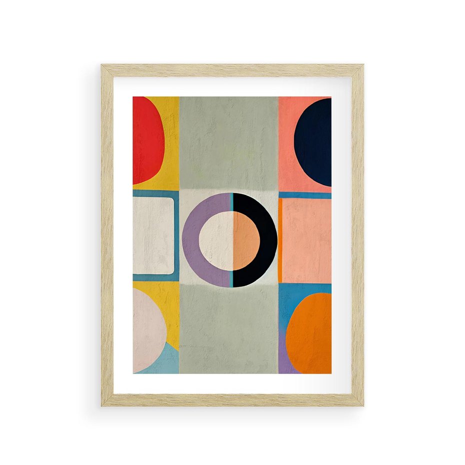 Plakat w ramie 30x40 - Taniec Kształtów Emocji - abstrakcyjne geometryczne kształty, olejny obraz - rama drewno