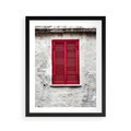 Plakat w ramie 40x50 - Okno z Czerwonymi Okiennicami - stare okno, kamienica - rama czarna