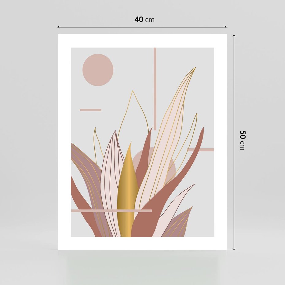 Plakat bez ramy 40x50 - Złota Grafika Liści: Wyjątkowa Dekoracja - liście, złoto