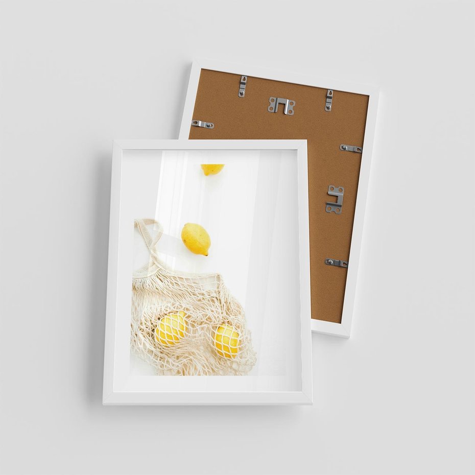 Plakat w ramie 30x40 - Cytrynowa Siatka - cytryny, materiałowa siatka - rama biała