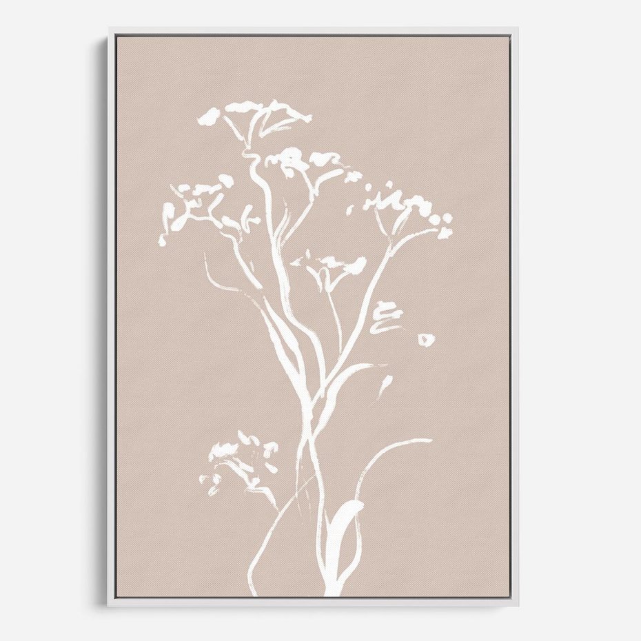 Obraz w ramie 50x70 - Harmonijne Mini Boho - minimalistyczny delikatny obraz, beżowe odcienie - rama biała