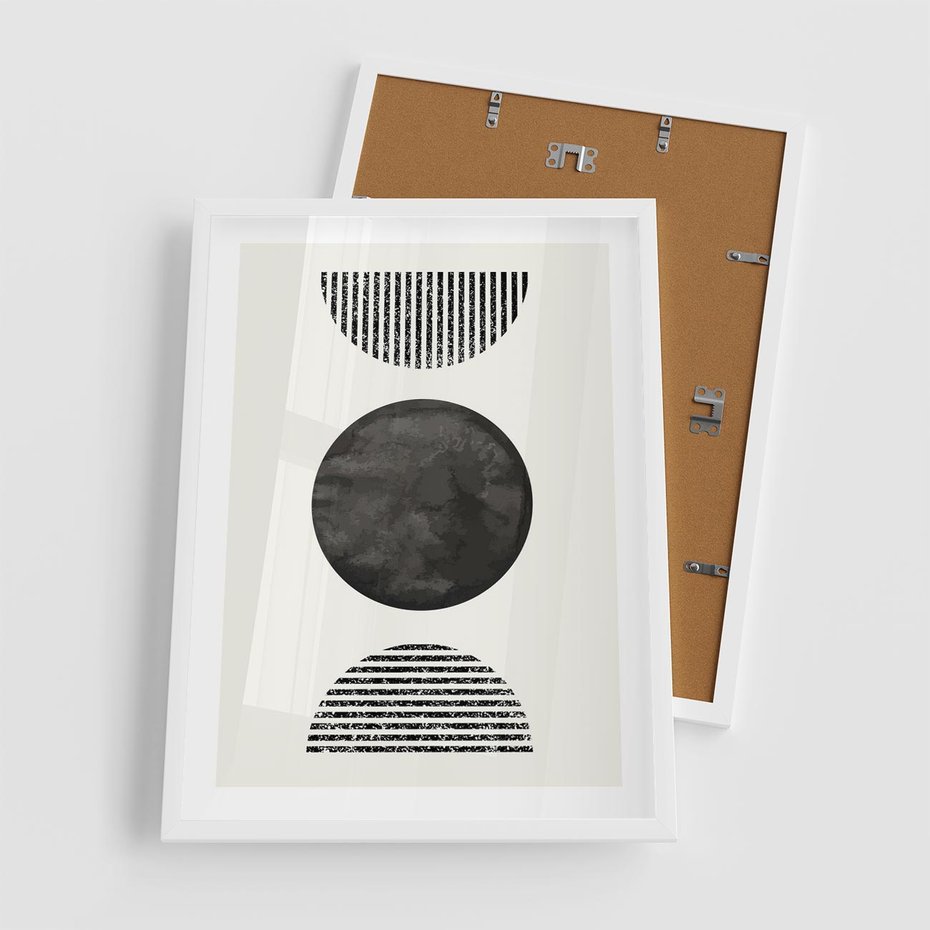 Plakat w ramie 50x70 - Tajemnicza Kompozycja - abstrakcyjne czarno białe formy, minimalizm - rama biała