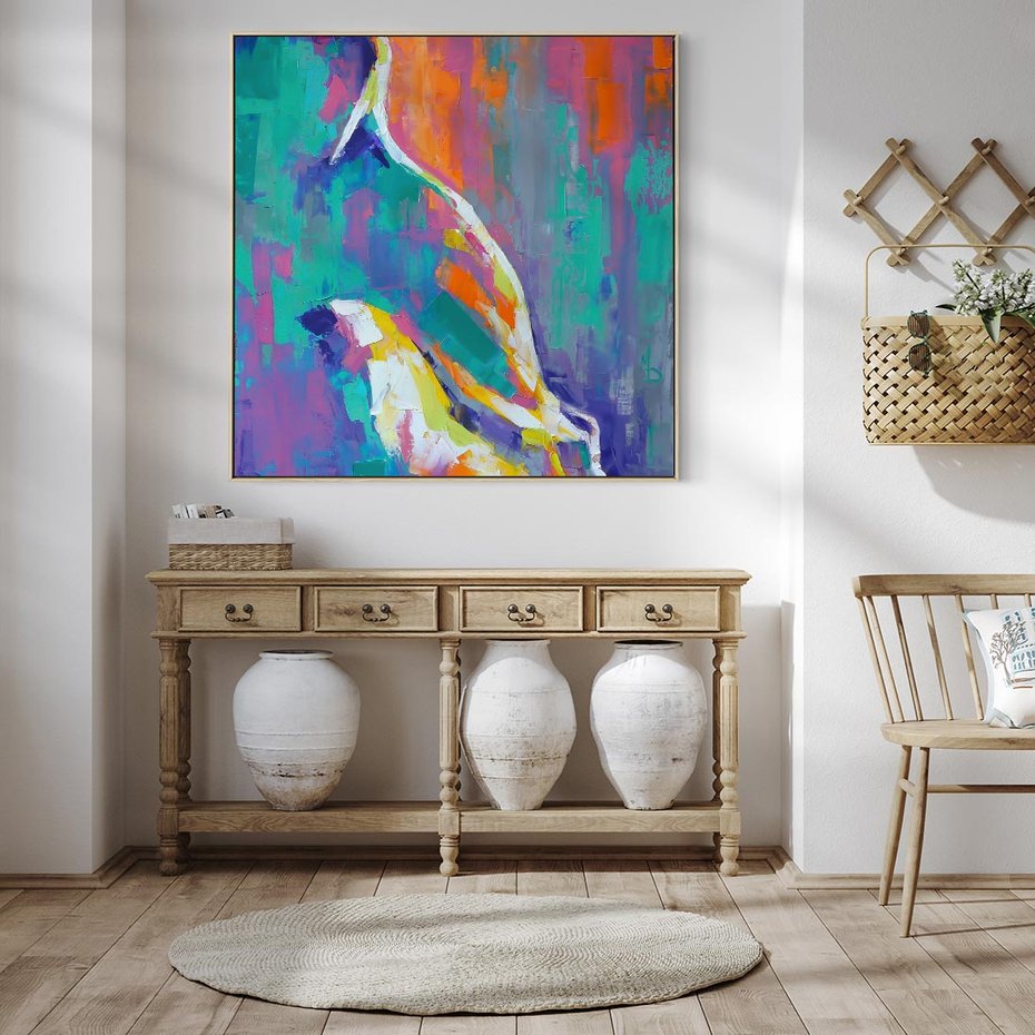 Obraz w ramie 50x50 - Olejne Wibrujące Emocje - abstrakcyjny obraz, różne kolorowe maźnięcia pędzla - rama drewno