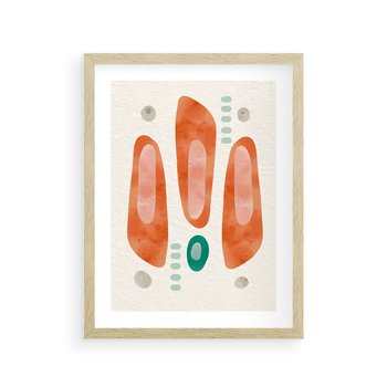 Plakat w ramie 50x70 - Księga Barw - abstrakcyjne formy, dominujący kolor pomarańczowy - rama drewno