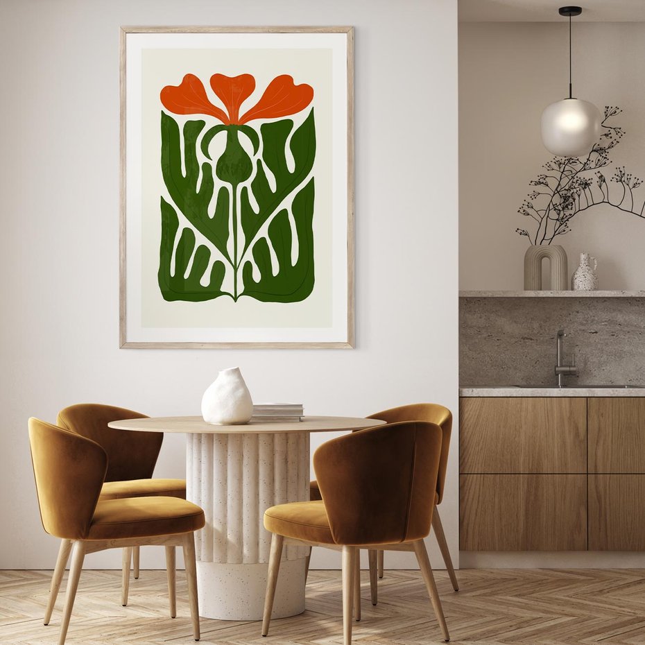 Plakat w ramie 30x40 - Minimalistyczny Urok Kwiatu - kwiat, sztuka nowoczesna - rama drewno