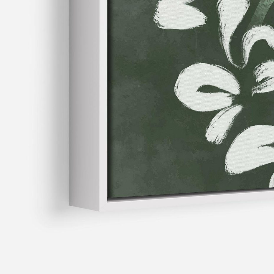 Obraz w ramie 80x80 - Rozkwitające Zielone Gałęzie - abstrakcyjne delikatne zielone linie, podobne do gałęzi kwiatów - rama biała