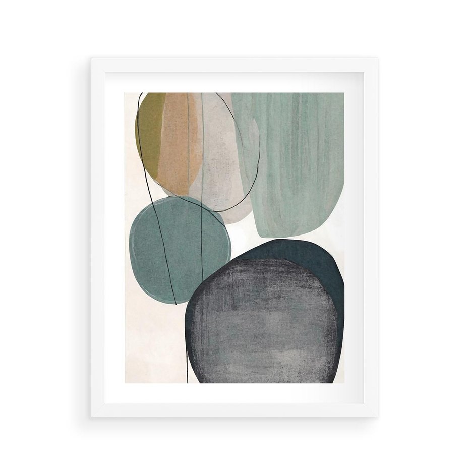 Plakat w ramie 40x50 - Plama za Plamą - abstrakcyjny obraz olejny, plamy - rama biała