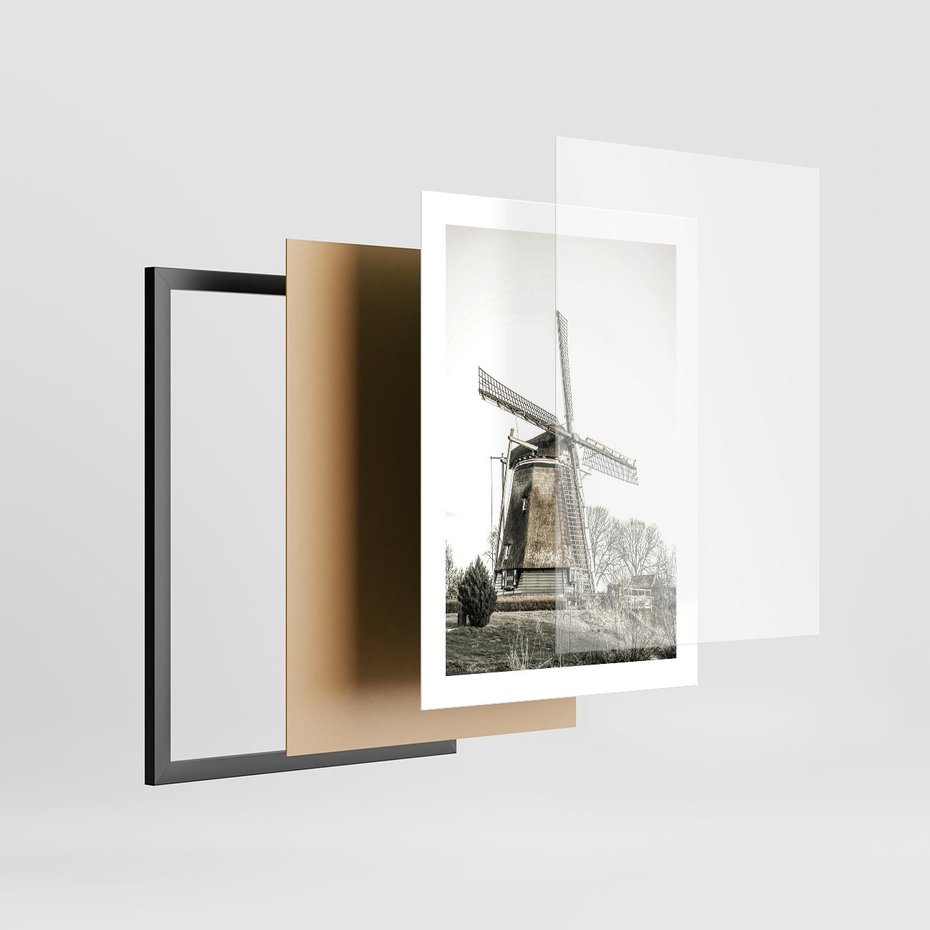 Plakat w ramie 30x40 - Wiejska Idylla z Młynem - wiatrak, młyn - rama czarna