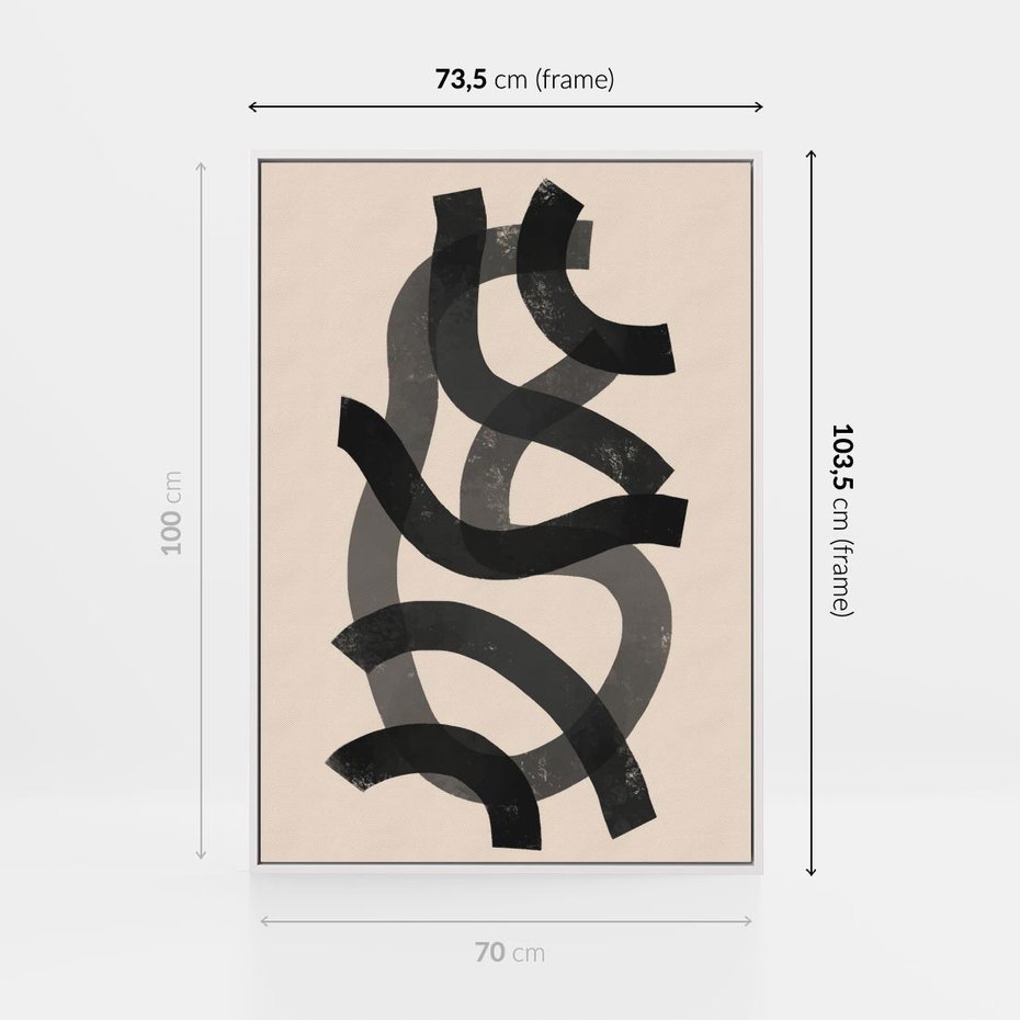 Obraz w ramie 70x100 - Strukturalne Odbicia Innowacji - zaplątane minimalistyczne linie, na bezowym tle - rama biała