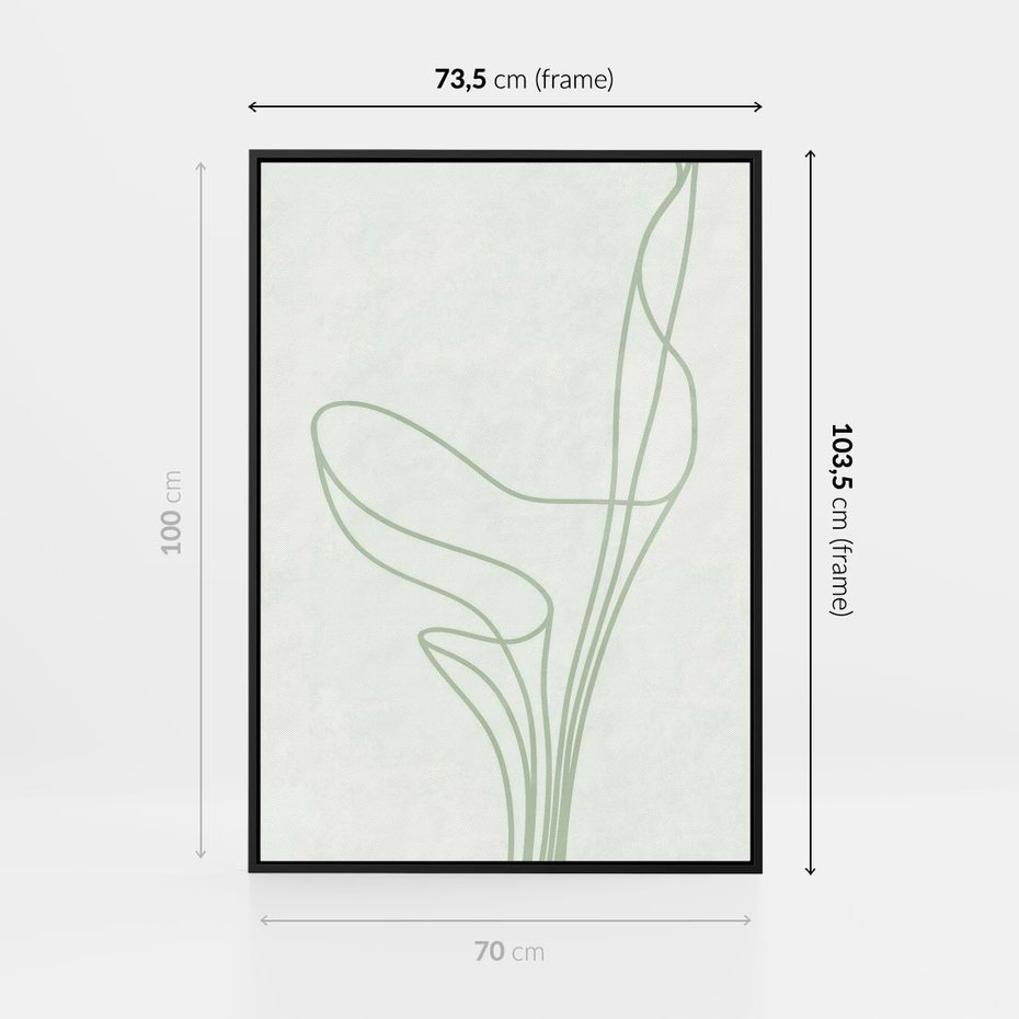 Obraz w ramie 70x100 - Zielona Równowaga Linii - abstrakcyjne delikatne zielone linie, nowoczesny plakat - rama czarna