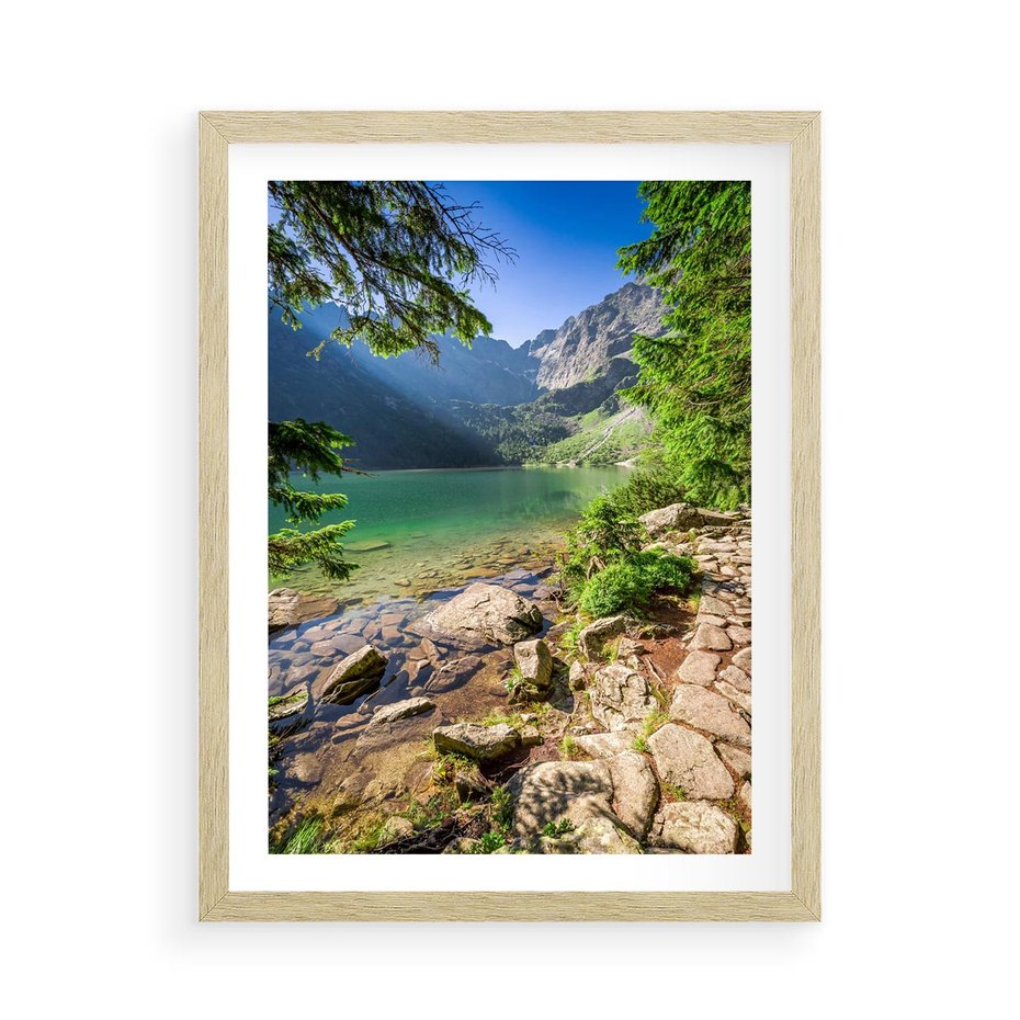 Plakat w ramie 50x70 - Mistyczna Przyroda - góry, jezioro - rama drewno