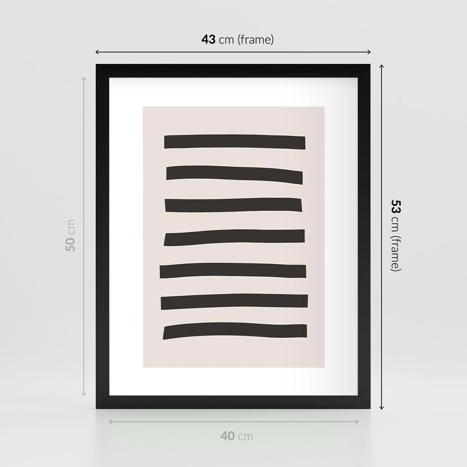 Plakat w ramie 40x50 - Strukturalna Rewolucja Form - minimalizm, czarne pasy - rama czarna
