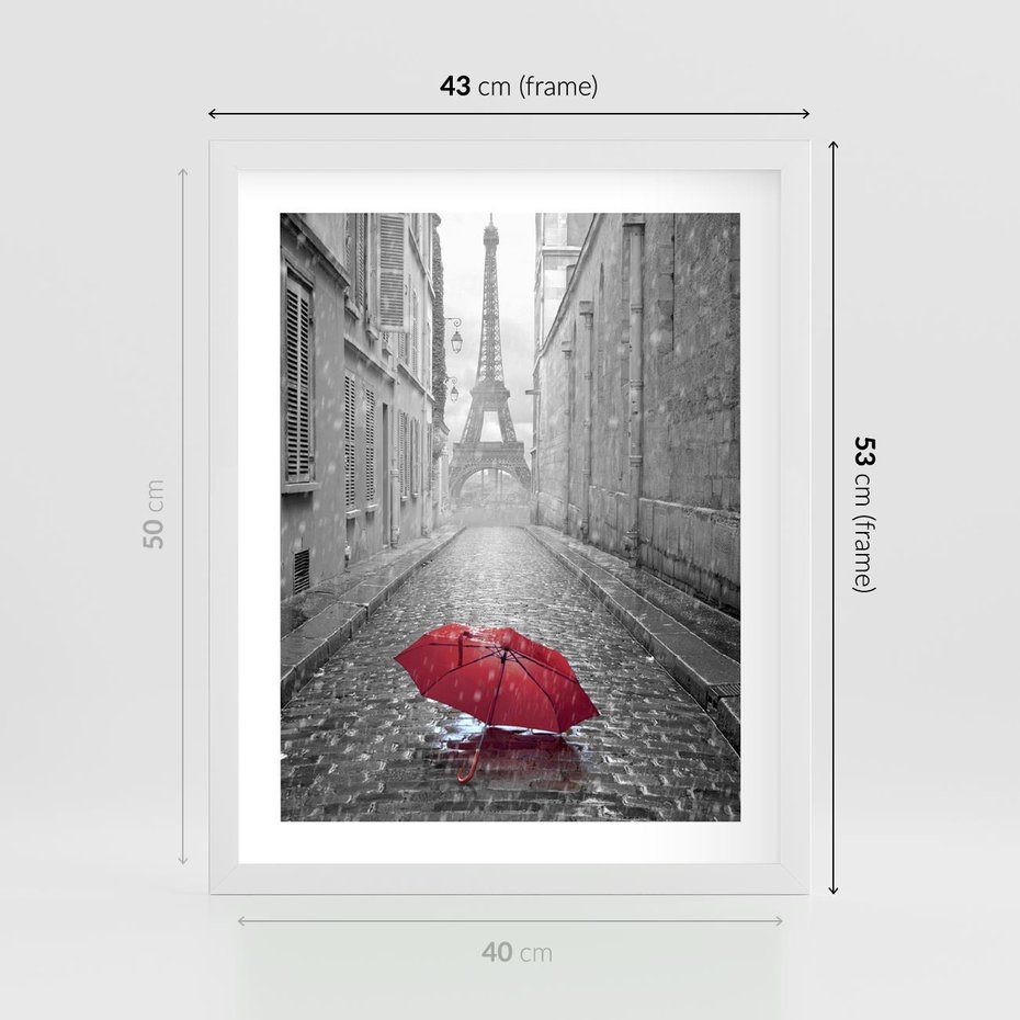 Plakat w ramie 40x50 - Kolorowy parasol w Paryżu - Paryż, parasol - rama biała