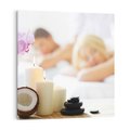Obraz na płótnie 40x40 - Kokos, świece i kwiaty w SPA - kokos, świece