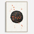 Obraz w ramie 70x100 - Impulsy Kreatywności - abstrakcyjna czarna plama, rozsiane pomarańczowe kropki - rama drewno