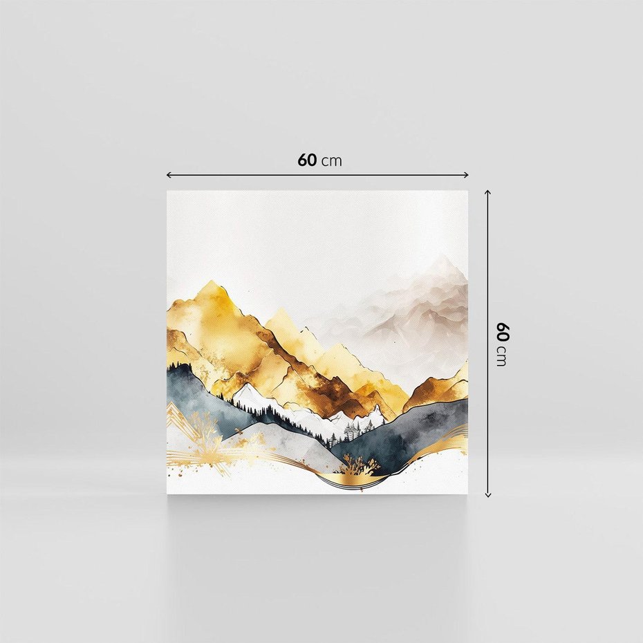 Obraz na płótnie 60x60 - Złote Góry - akwarela, graficzne góry