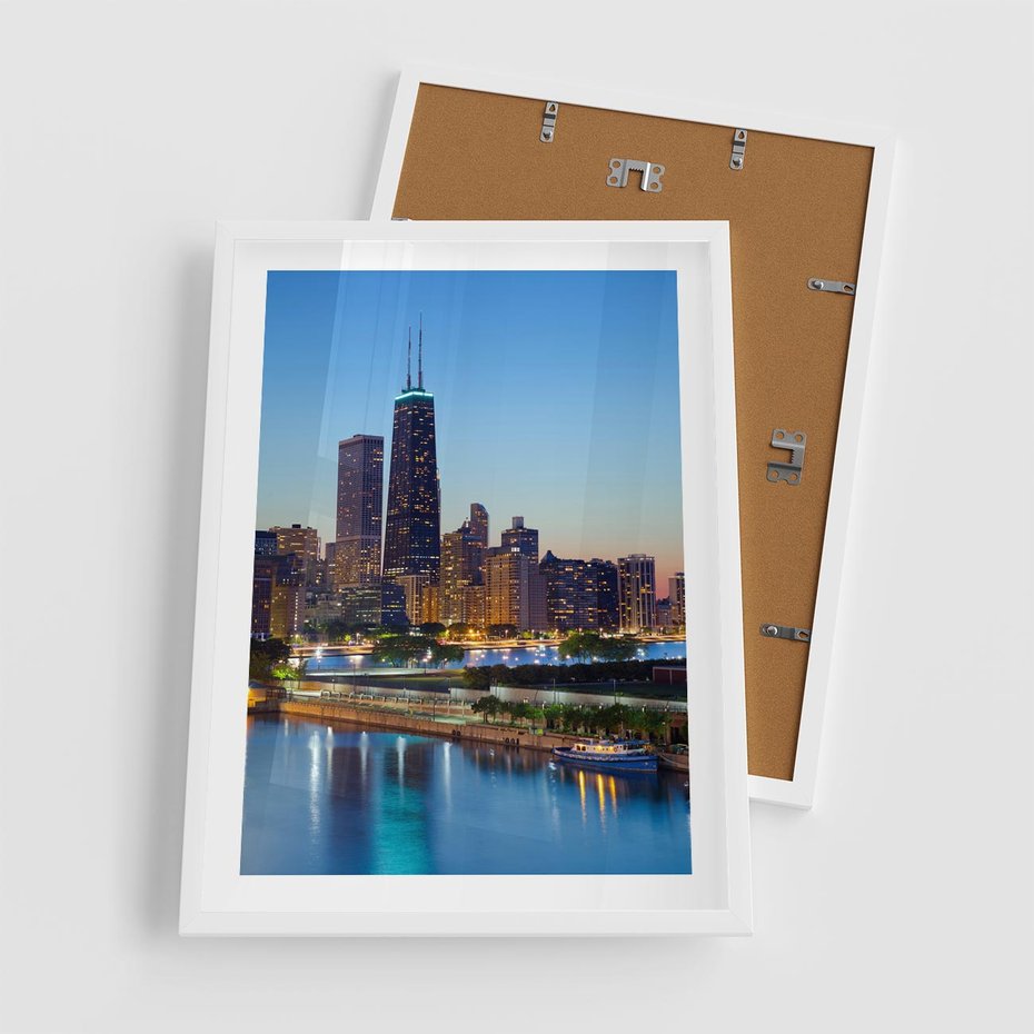 Plakat w ramie 50x70 - Miasto nad Rzeką - miasto, rzeka - rama biała