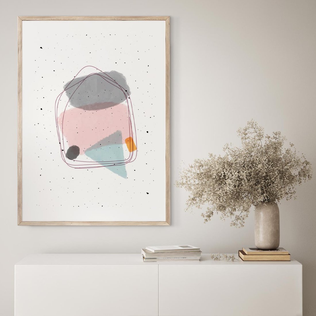 Plakat w ramie 50x70 - Migotliwa Opowieść - abstrakcyjna kompozycja, jak ręcznie malowana - rama drewno