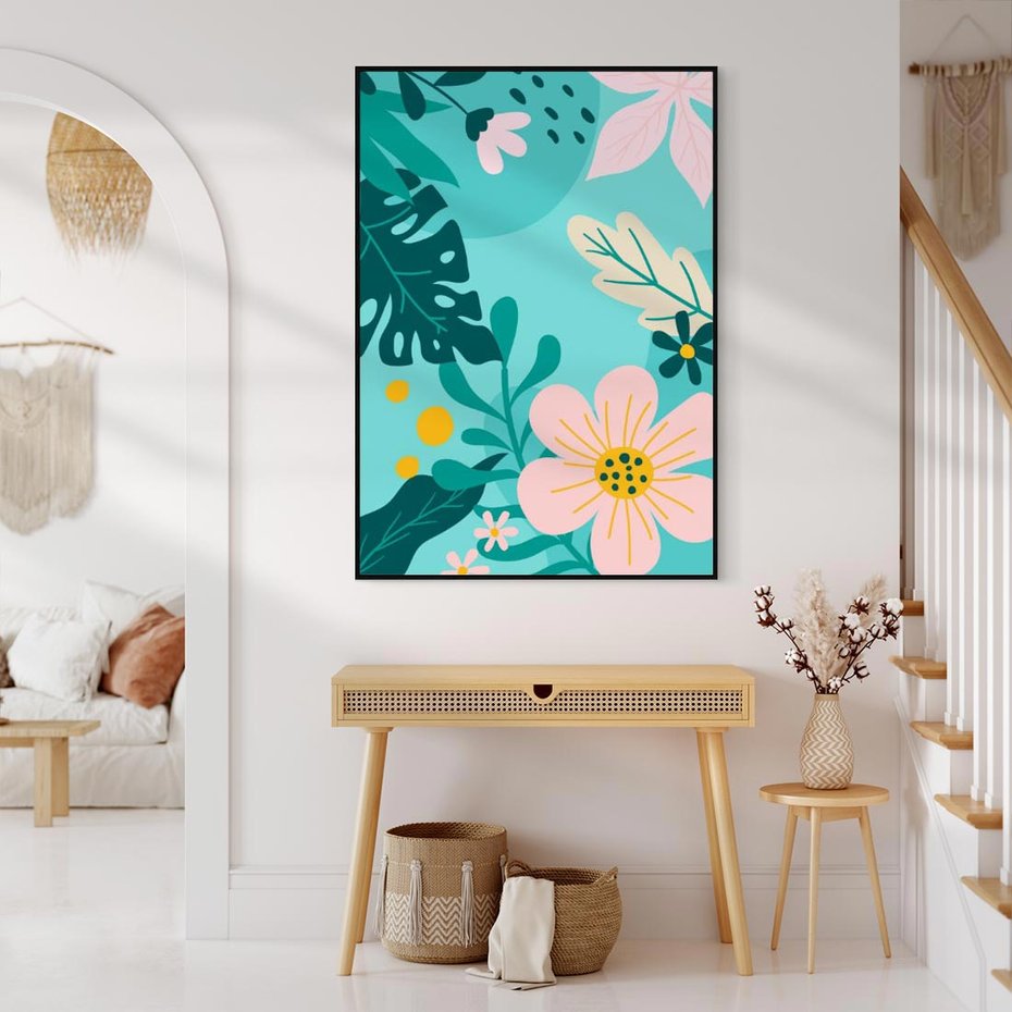 Obraz w ramie 50x70 - Kwiatowy Impuls - pastelowa kompozycja, kwiaty - rama czarna