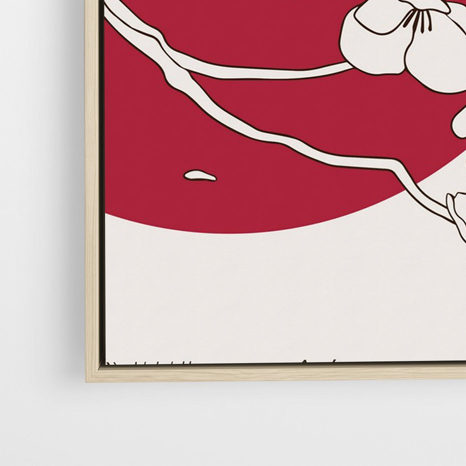 Obraz w ramie 70x100 - Esencja Zen - kwiatnąca wiśnia, orientalna grafika - rama drewno
