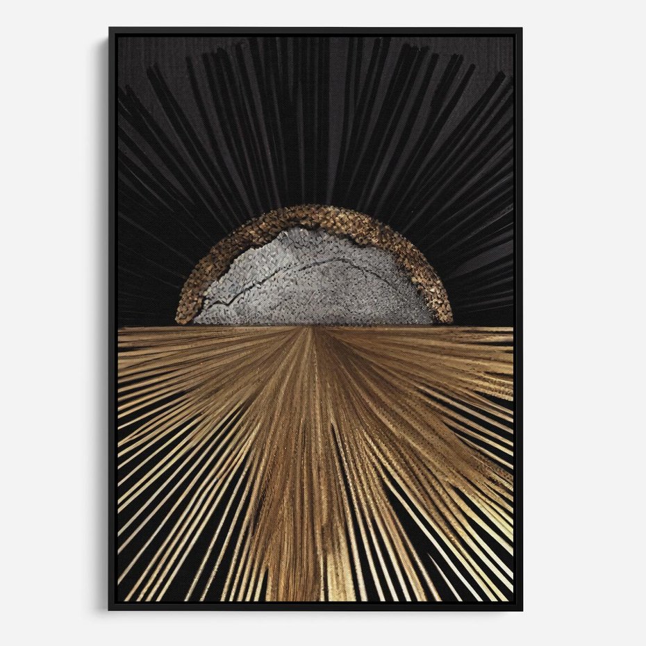 Obraz w ramie 70x100 - Metaliczne Boho Abstrakcje - boho, słońce - rama czarna