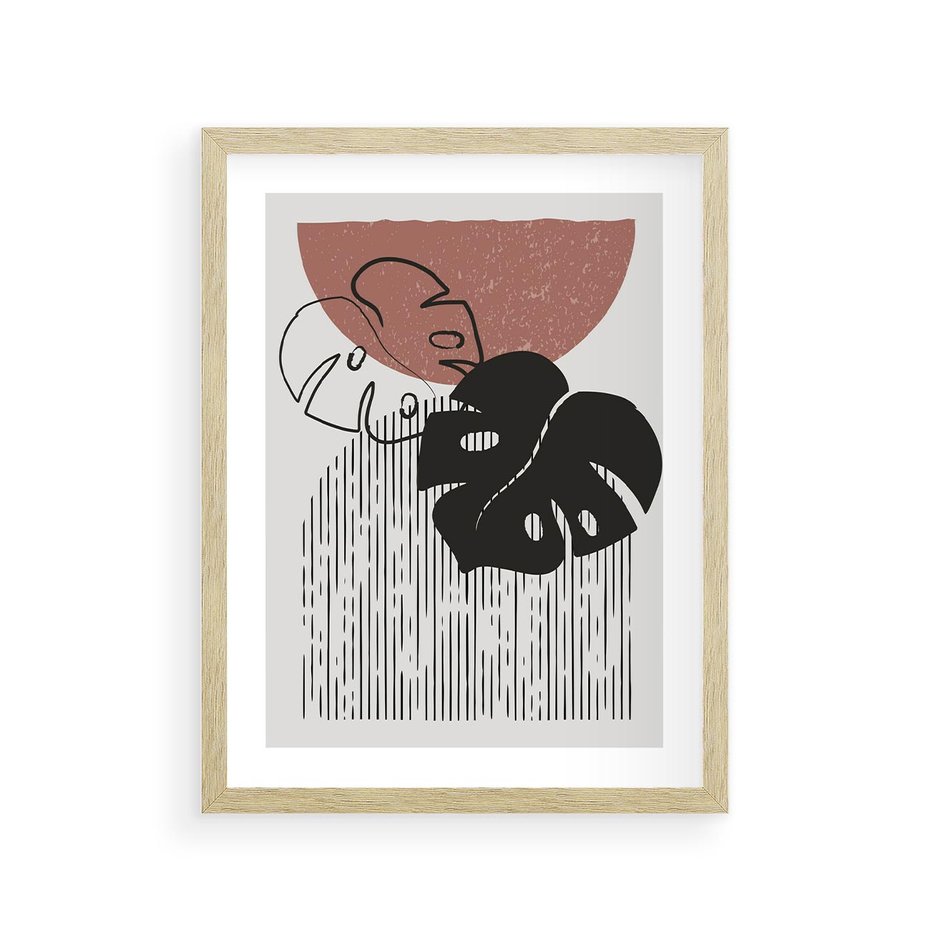 Plakat w ramie 30x40 - Nowoczesna Monstera: Szkic w Grafice - nowoczesna grafika, monstera - rama drewno