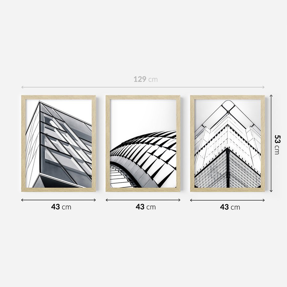 Zestaw obrazy w ramie 40x50 galeria - Architemtura, czarno, białe, fotografie - rama drewno