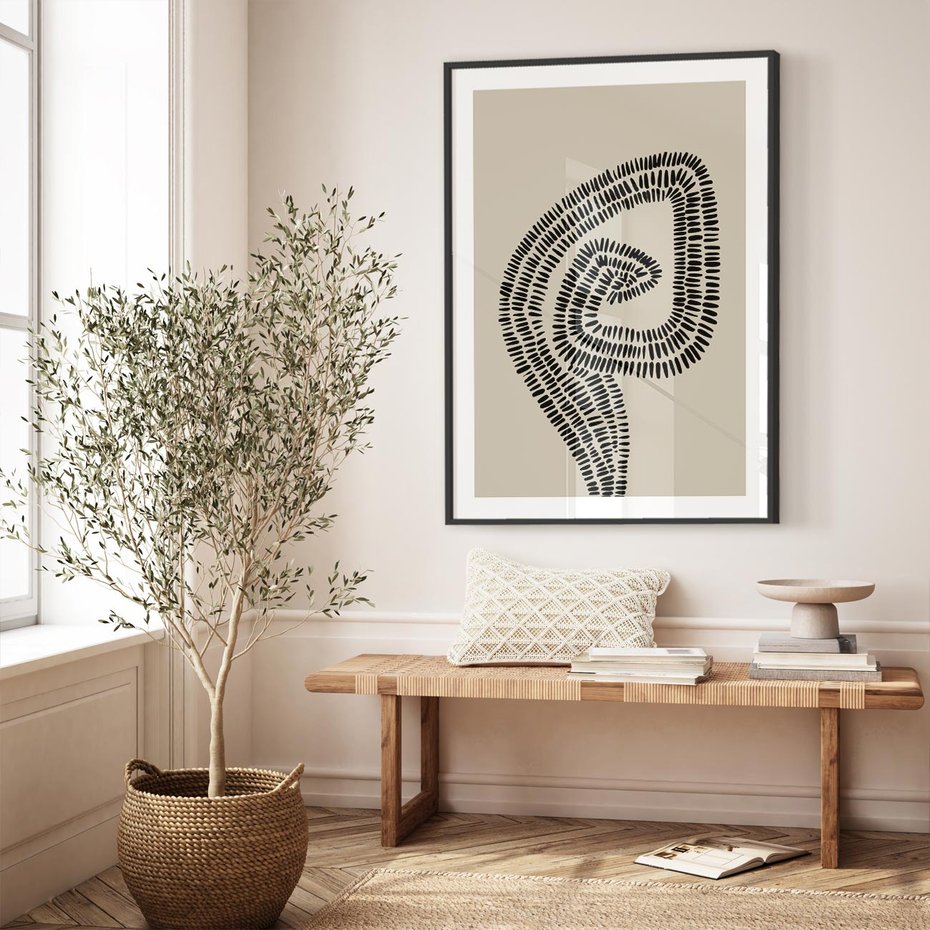 Plakat bez ramy 30x40 - Nowoczesne Spektrum Wyobraźni - boho plakat, czarne kropki kreski