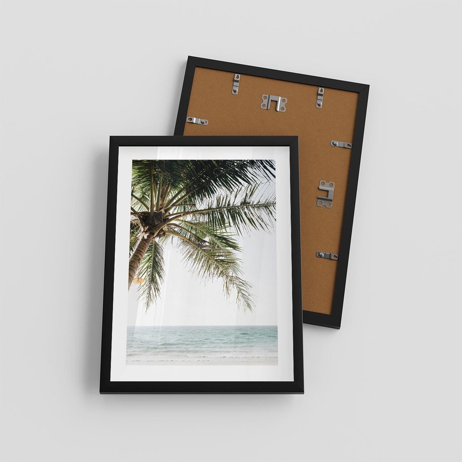 Plakat w ramie 30x40 - Wakacyjne Marzenie - palma nad morzem, - rama czarna