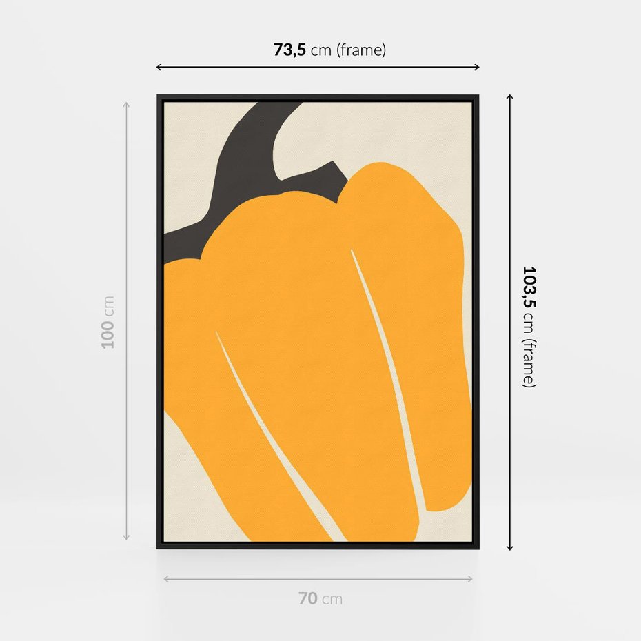 Obraz w ramie 70x100 - Migocące Formy - abstrakcyjny minimalistyczny obraz, żółta papryczka - rama czarna
