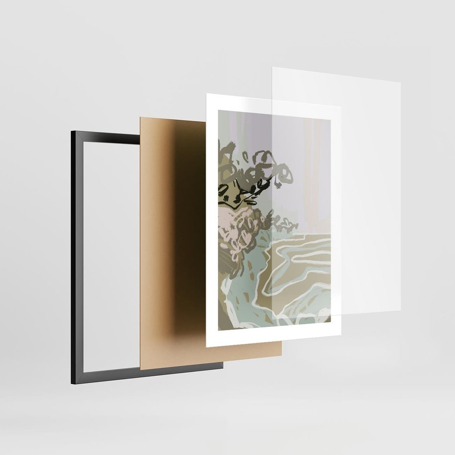 Plakat w ramie 30x40 - Wizja Przestrzeni - pastelowy krajobraz, nowoczesny plakat - rama czarna