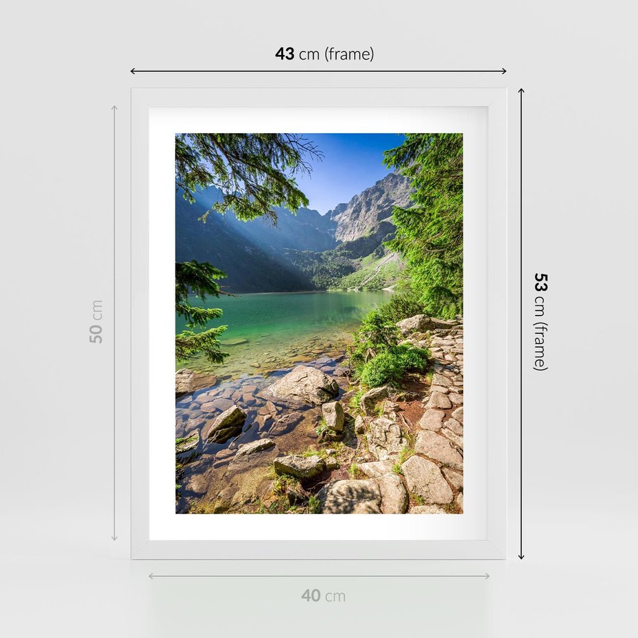 Plakat w ramie 40x50 - Mistyczna Przyroda - góry, jezioro - rama biała