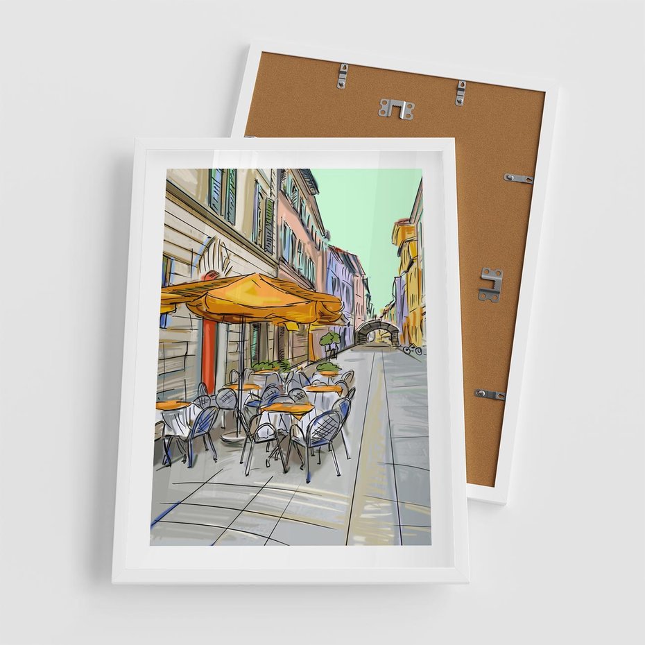 Plakat w ramie 50x70 - Kawiarenkowy Szkic - malowany, szkic - rama biała