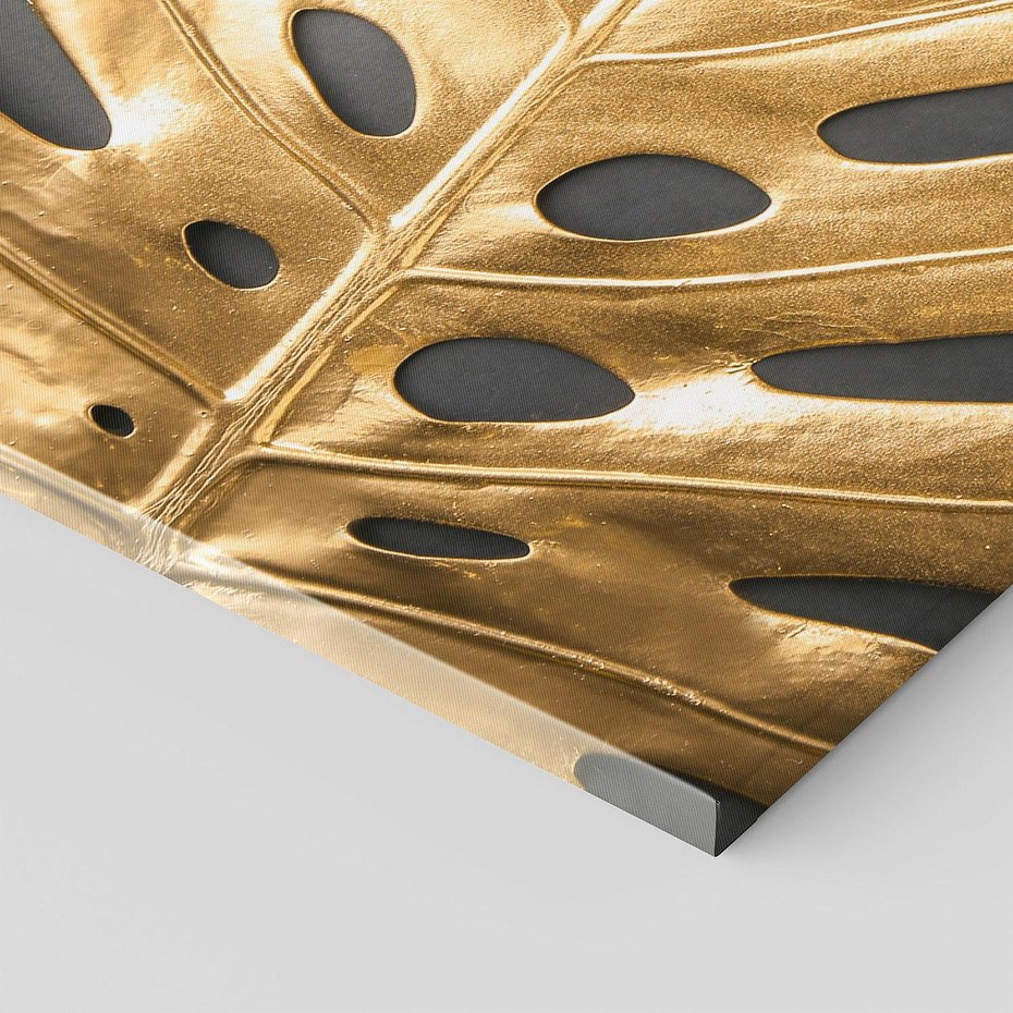 Obraz na płótnie 150x50 - Złoty Liść Monstera - złoty, liść