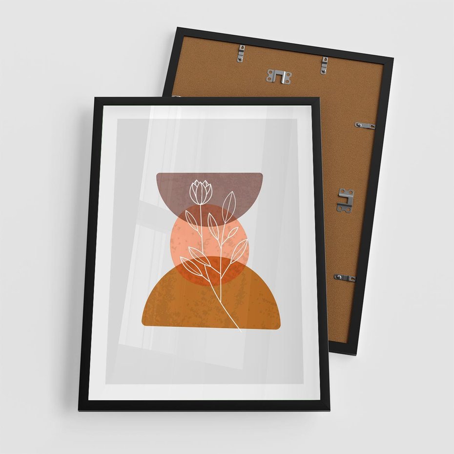 Plakat w ramie 50x70 - Kwiatowa Akwarela - akwarelowe kształty, brąz - rama czarna