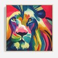 Obraz w ramie 50x50 - Tęczowy Lew - akwarela, tęczowy lew - rama drewno
