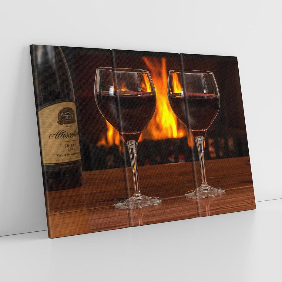 Obraz na płótnie 120x80 - Wino, Kieliszki, Kominek - Wieczór Pełen Relaksu - wino, kieliszki