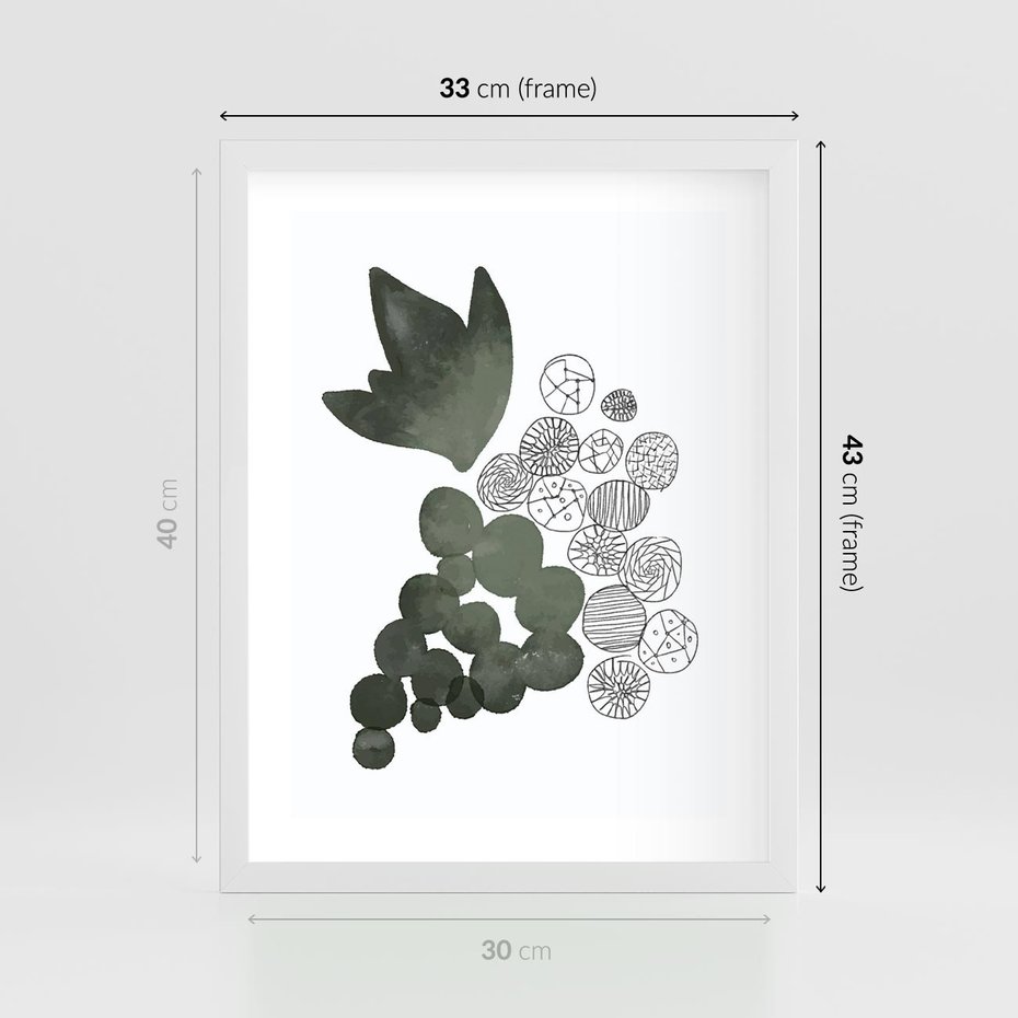 Plakat w ramie 30x40 - Grono Abstrakcji - minimalistyczny plakat, winogrona - rama biała