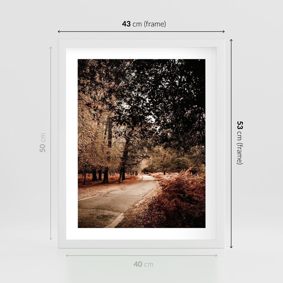 Plakat w ramie 40x50 - Magia Jesieni: Pejzaż Parku w Odcieniach Żółci - jesień, park - rama biała