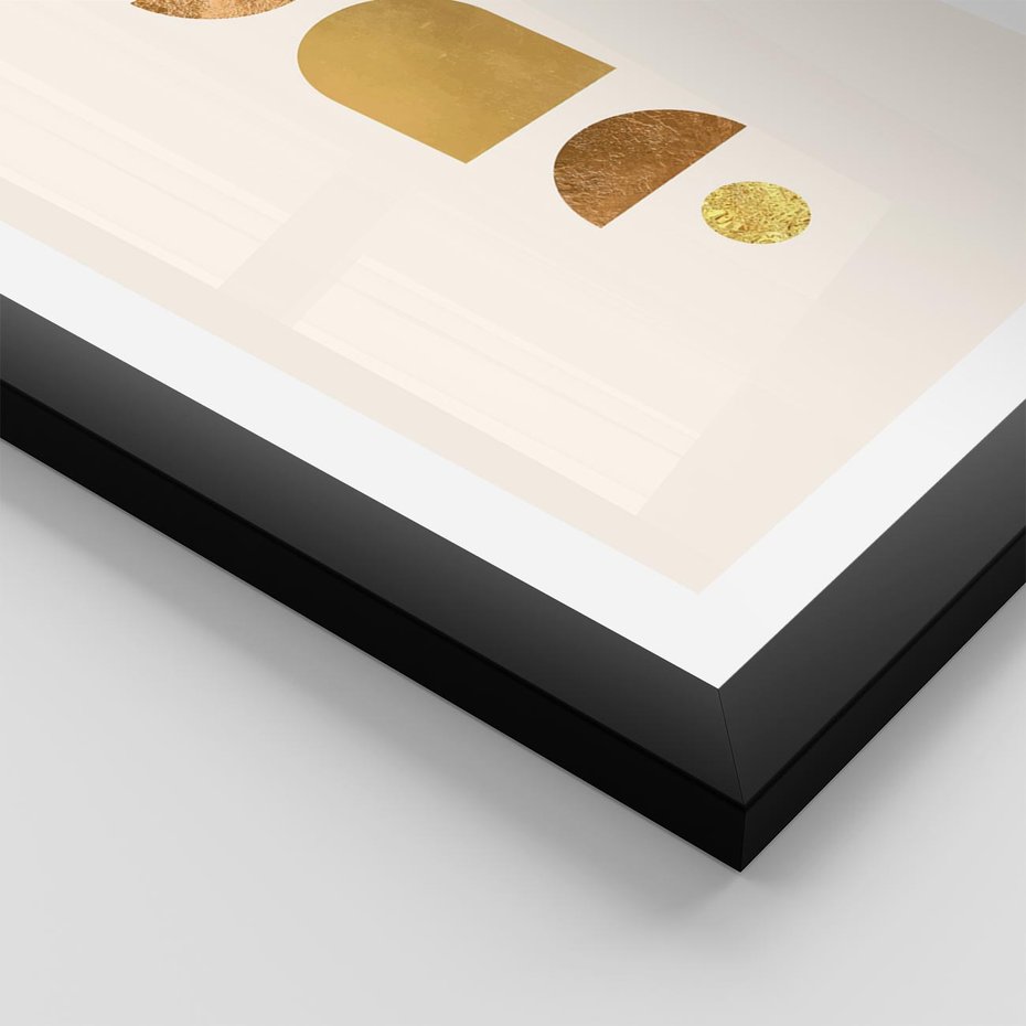 Plakat w ramie 50x70 - Abstrakcyjne Wzory - geometryczne złote kształty, tekstura - rama czarna