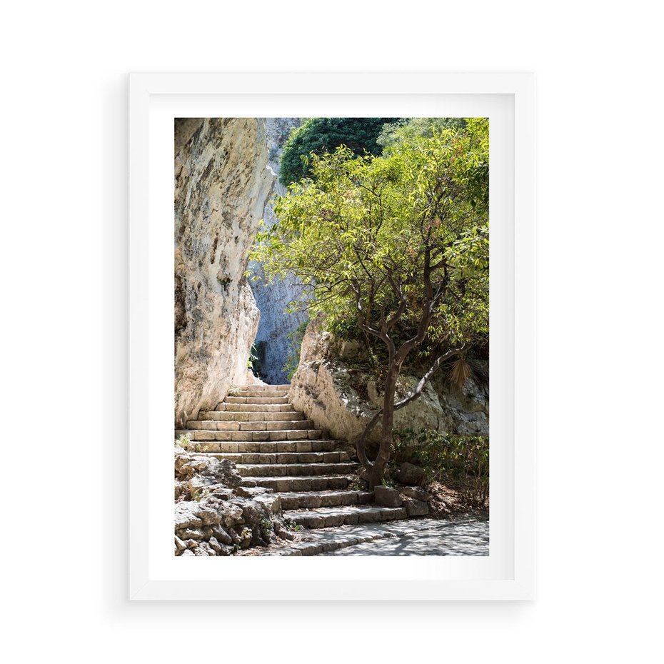 Plakat w ramie 50x70 - Krok po kroku do celu - schody, perspektywa - rama biała