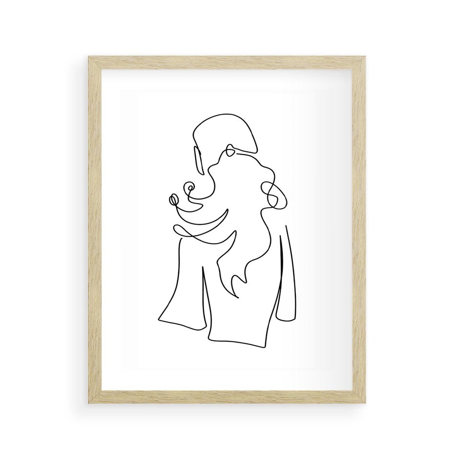 Plakat w ramie 40x50 - Zaklęte Linie - szkic kobiety, jedną linia - rama drewno