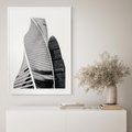Plakat w ramie 30x40 - Wieżowce z Falistymi Kształtami - nowoczesne wieżowce, czarno biała fotografia - rama biała