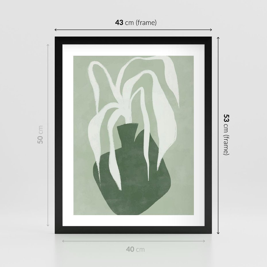 Plakat w ramie 40x50 - Zieleń Pulsującego Spokoju - zielona abstrakcja, zgaszona zieleń - rama czarna