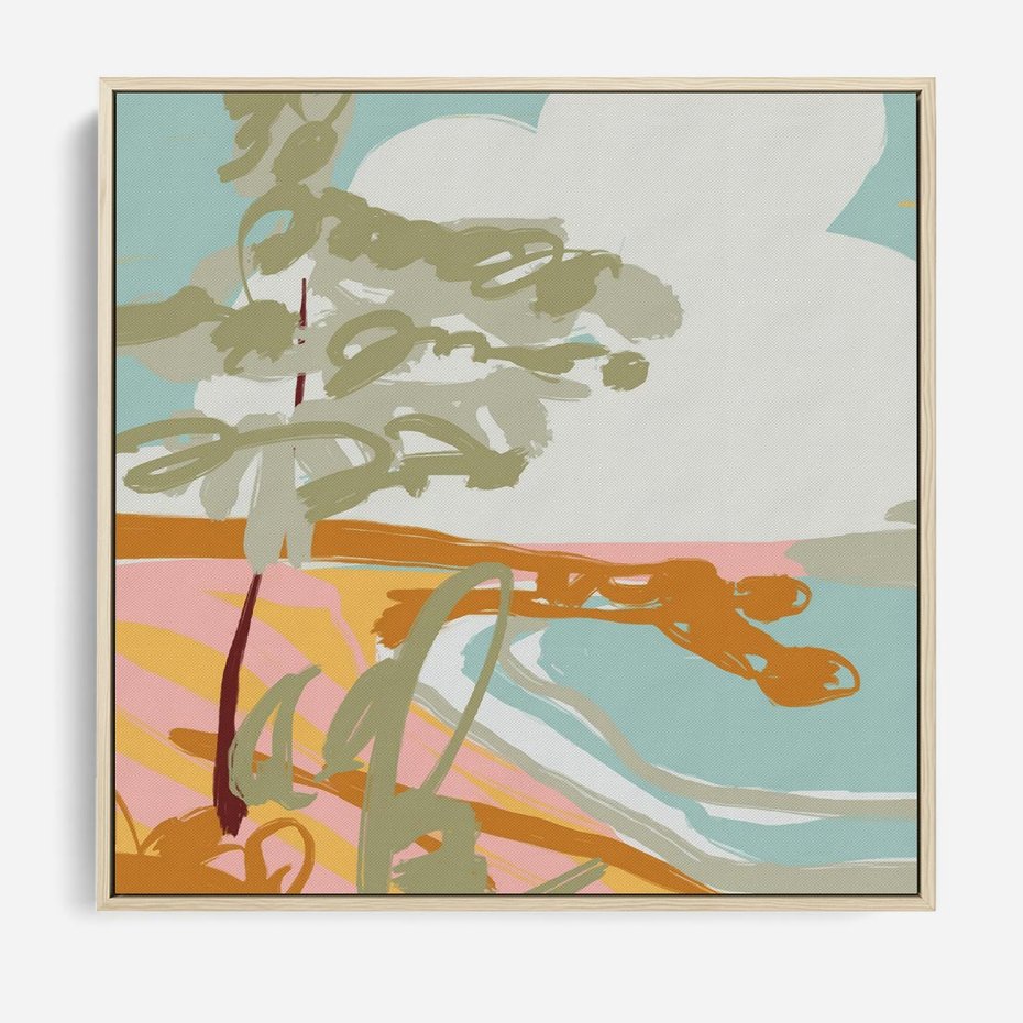 Obraz w ramie 80x80 - Spokojny Wiatr - pastelowy krajobraz, nowoczesny plakat - rama drewno