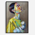Obraz w ramie 50x70 - W Żółtej Sukience - olejny abstrakcyjny obraz, portret kobiety w żółtej sukience - rama czarna